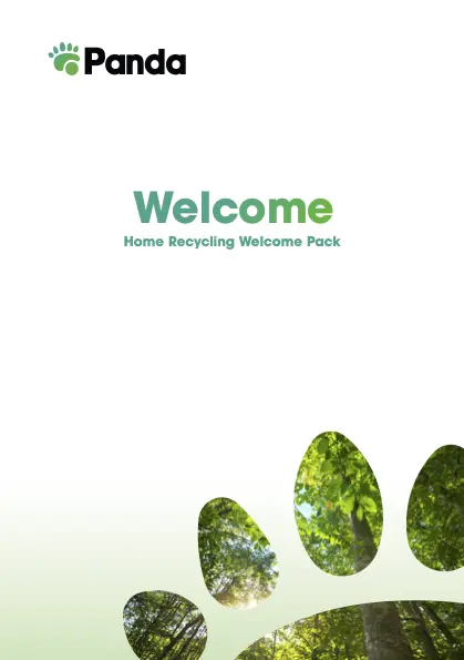 Cover of a pamphlet titled "Home Recycling Welcome Pack" with a green leaf pattern shaped like paw prints on a white background.